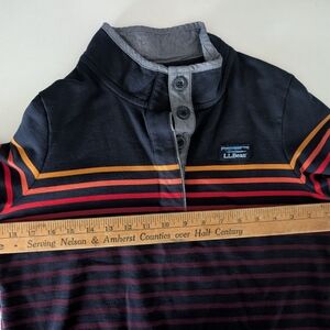 L.L. Bean Black Pullover with Red and Orange Stripes